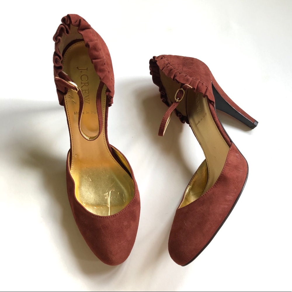 J. Crew Burgundy Suede Buckle Almond Toe Heels
